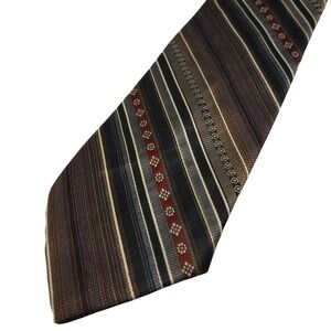 Alessandro Di Milano Mens Striped Geometric Necktie Brown Black Burgundy Woven